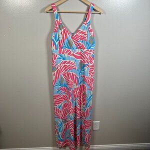 J. Mclaughlin Karla Catalina Faux Wrap Maxi Dress Size Medium Pink Blue Tropical